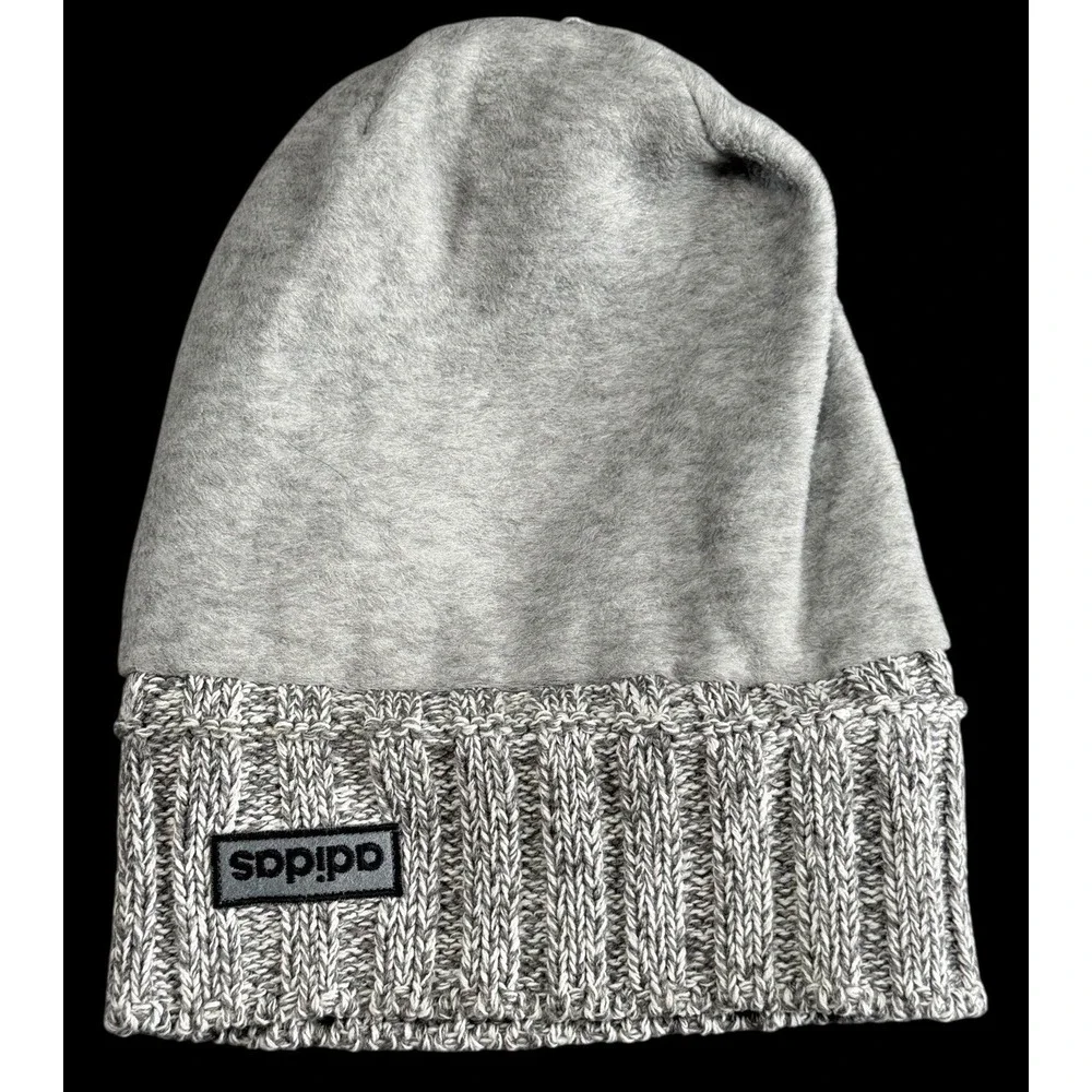 Adidas Men's Grey/White Pom Pom Winter Fleece Lined Beanie Hat Cap Toboggan NWT